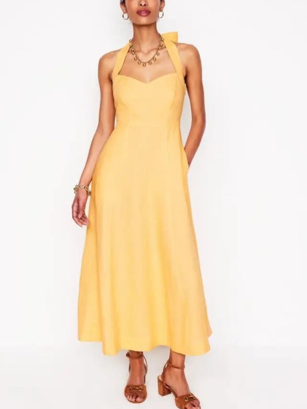 Boden Linen Halter-Neck Summer Dress In Butter Yellow - Women's Size US 14 - NWT